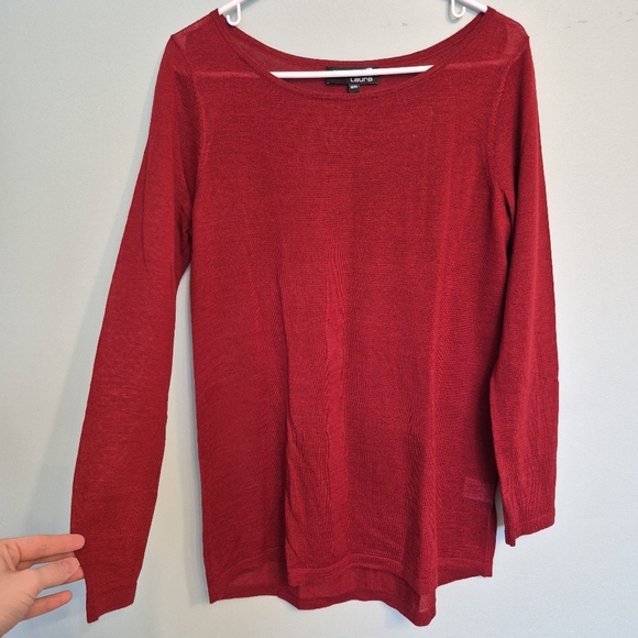 Laura Women's Red Quiet Luxury Semi Sheer Wool-Blend Scoop Neck Sweater Size M - Picture 2 of 5